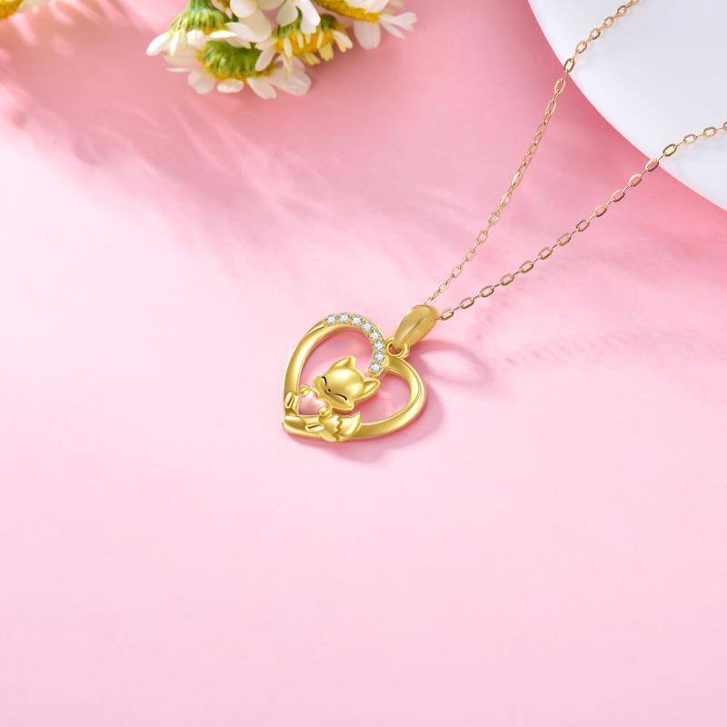 Collar con colgante de zorro con circonita cúbica de oro rosa y oro de 14 quilates para mujeres y mejores amigas-4