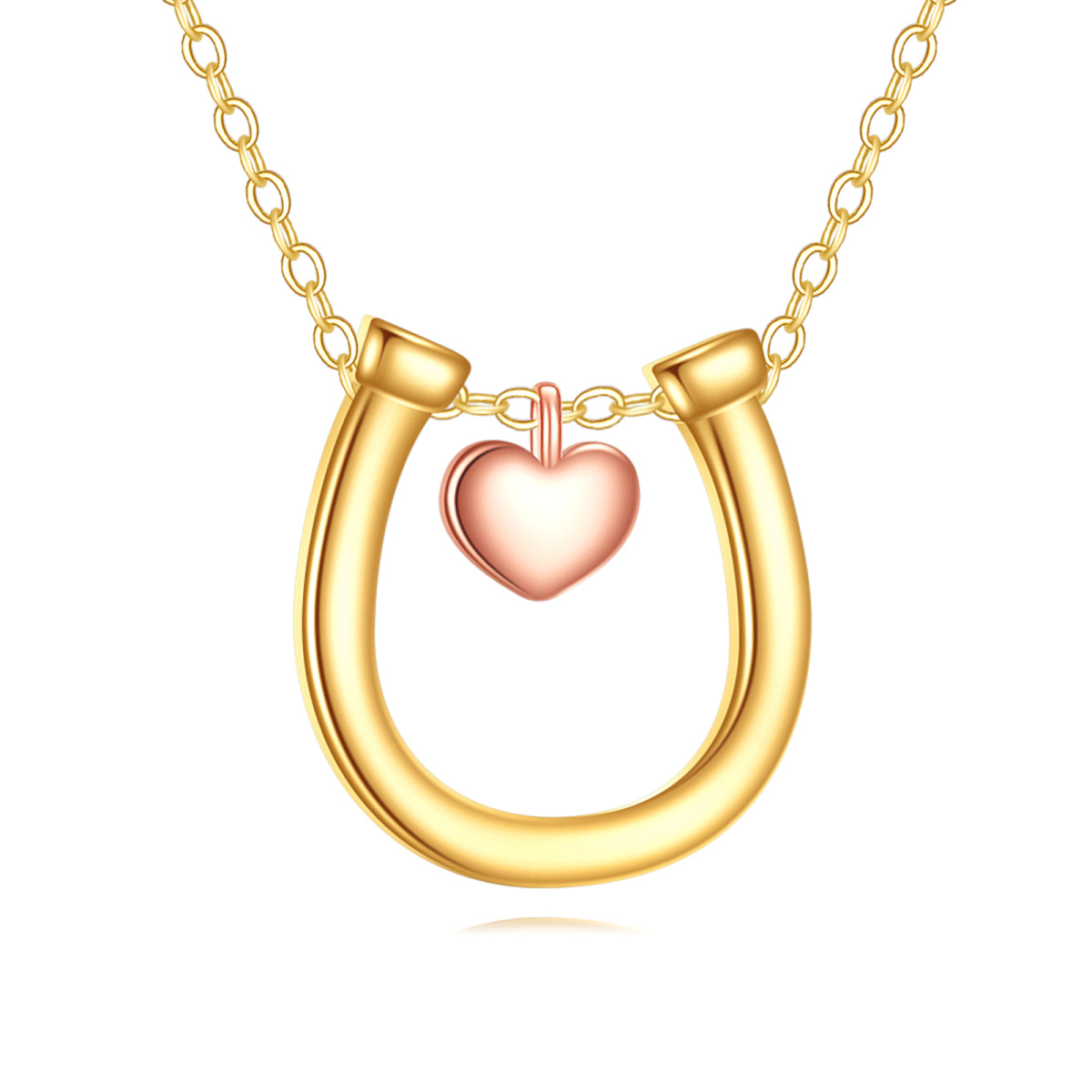 Collana con ciondolo a forma di ferro di cavallo a forma di cuore in oro rosa 14K-1