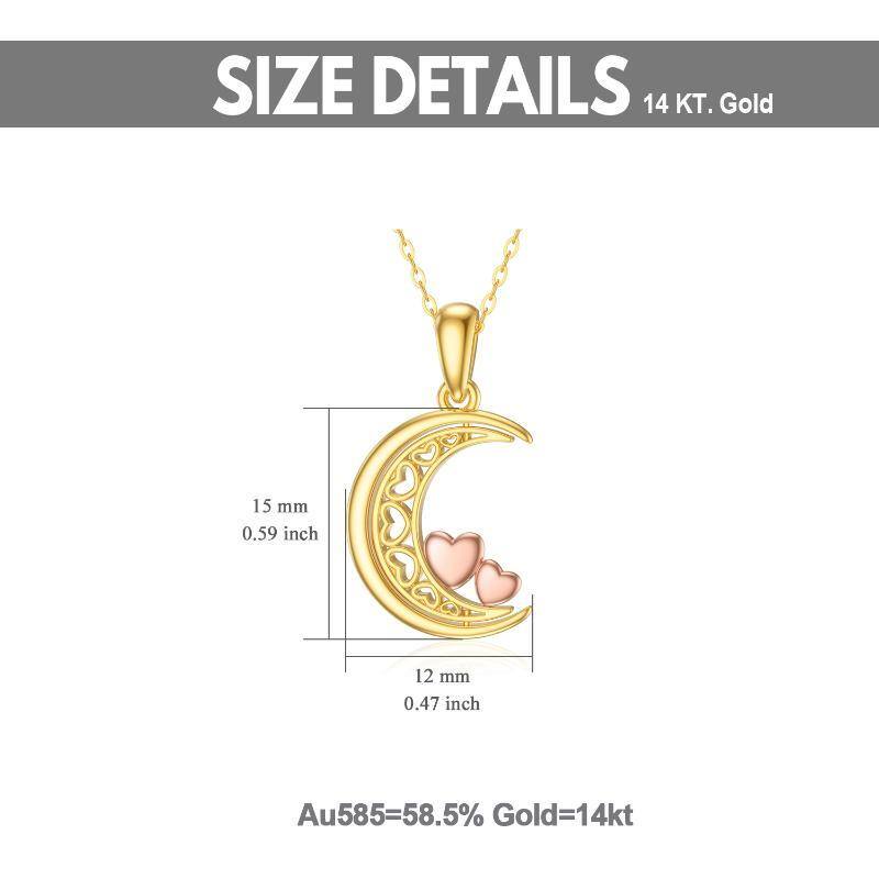 Colar com pingente de lua e corações entrelaçados em ouro 10K para mulheres-7