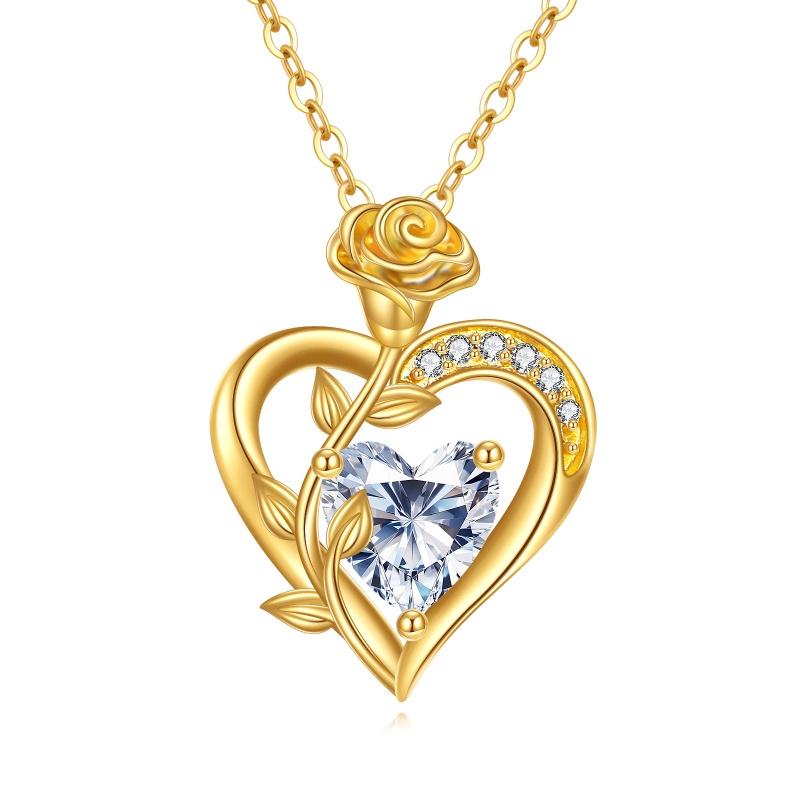 Collar con colgante de oro de 14 quilates con circonia cúbica en forma de rosa y corazón-1