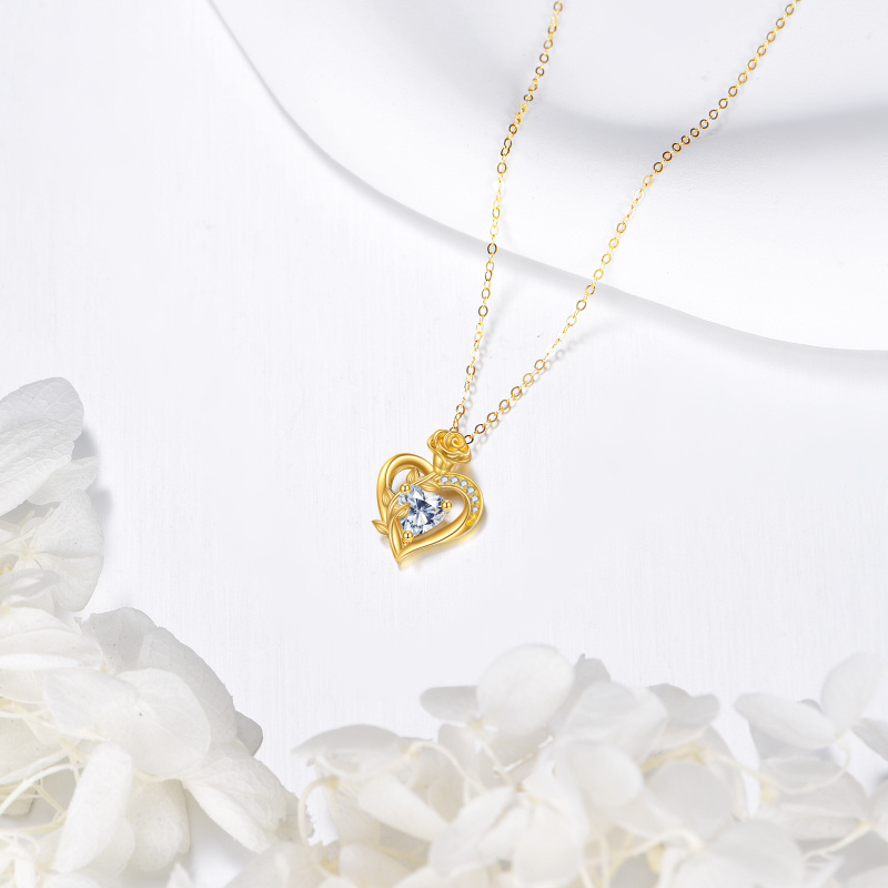 Collar con colgante de oro de 14 quilates con circonia cúbica en forma de rosa y corazón-3