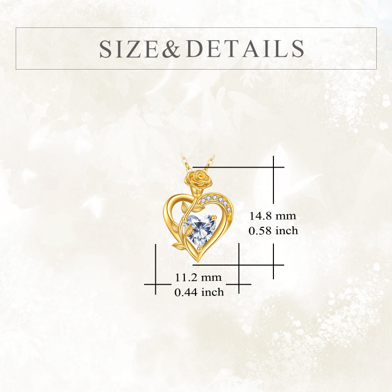 Collar con colgante de oro de 14 quilates con circonia cúbica en forma de rosa y corazón-4