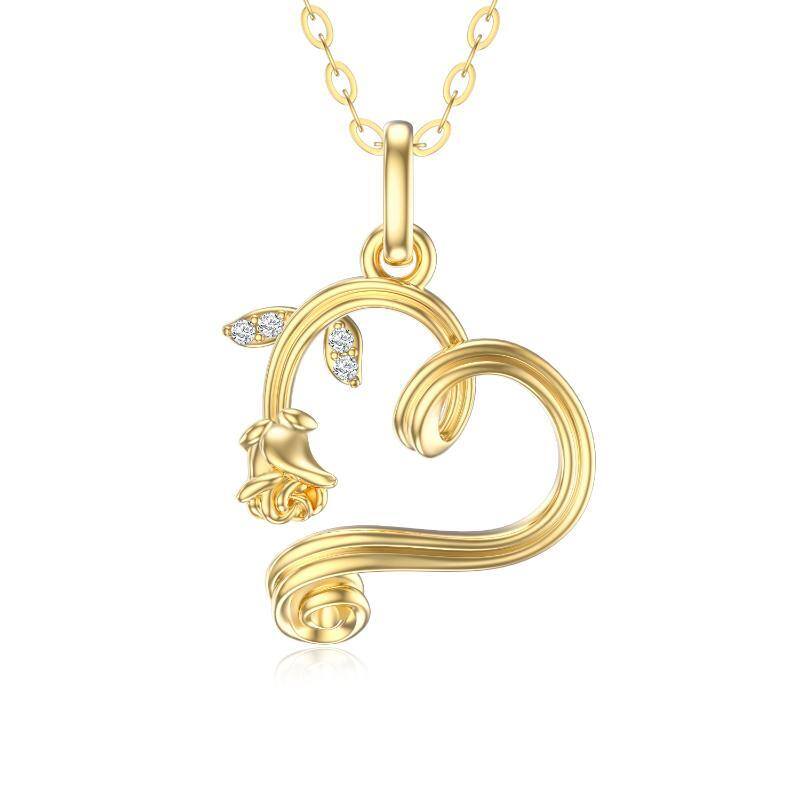 14K Gold Rose & Heart Pendant Necklace-1