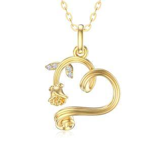 14K Gold Rose & Heart Pendant Necklace-4