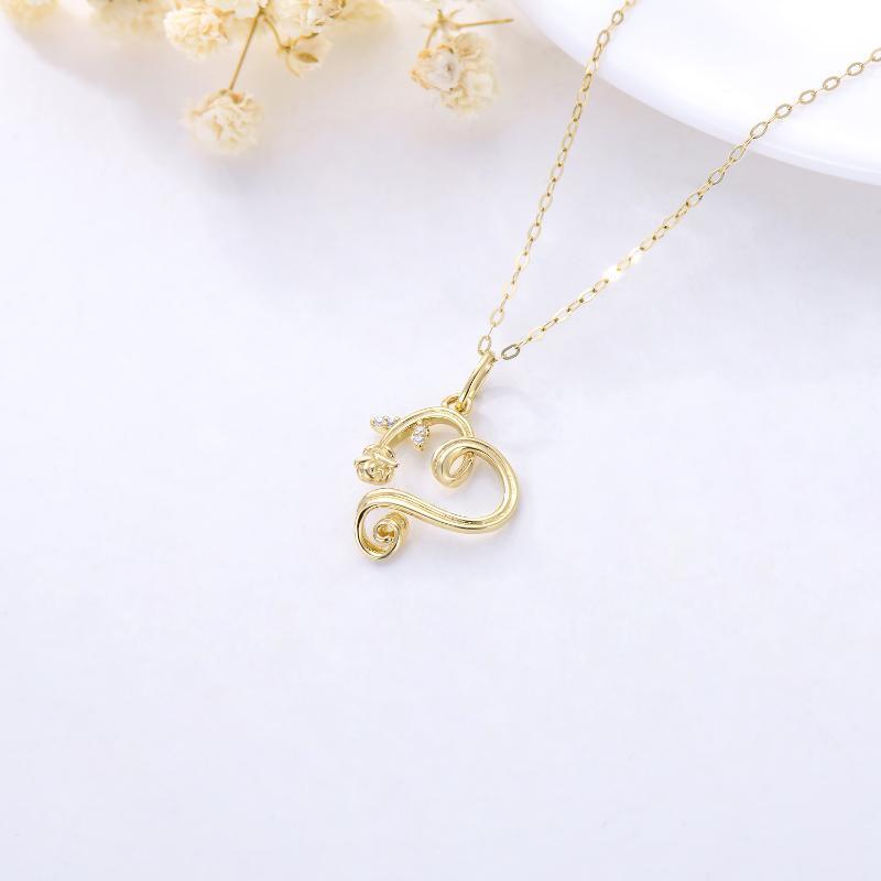 Collar Colgante Rosa y Corazón Oro 10K-4