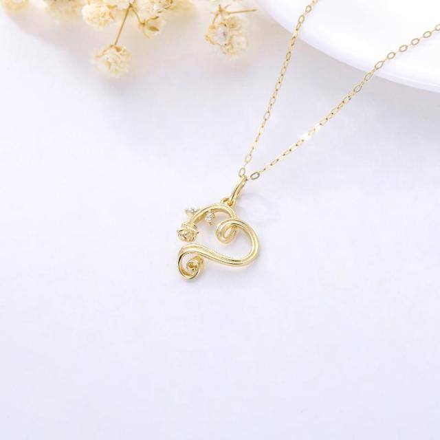 14K Gold Rose & Heart Pendant Necklace-4