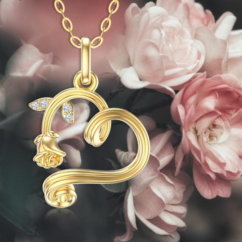 Collar Colgante Rosa y Corazón Oro 10K-6