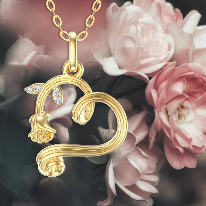 14K Gold Rose & Herz-Anhänger Halskette-6