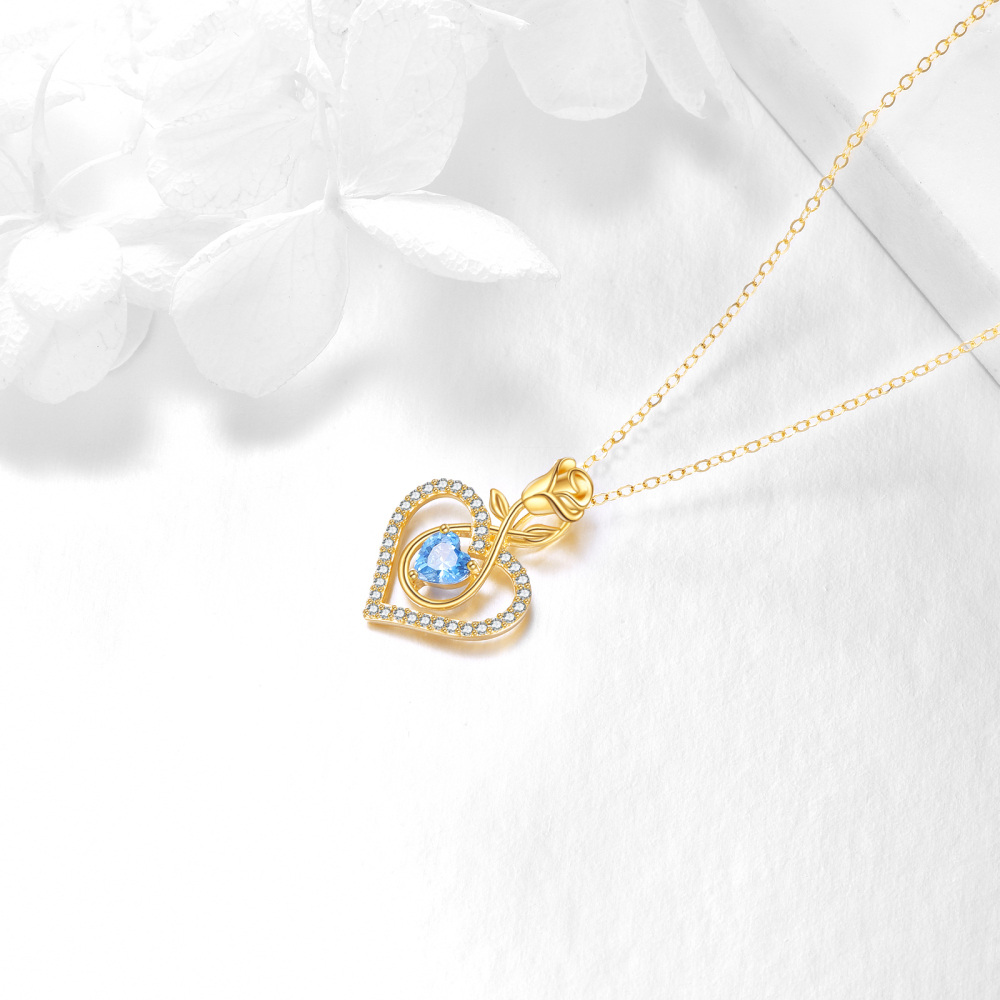 10K Gold Cubic Zirconia Rose & Heart Pendant Necklace-4