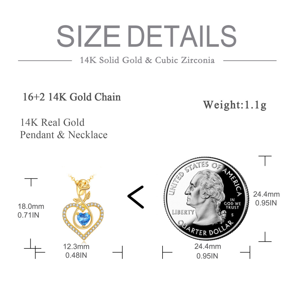 10K Gold Cubic Zirconia Rose & Heart Pendant Necklace-5