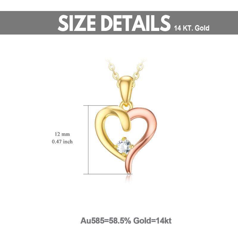 14K Solid Gold Two-Tone Heart Pendant Necklace With Moissanite-5