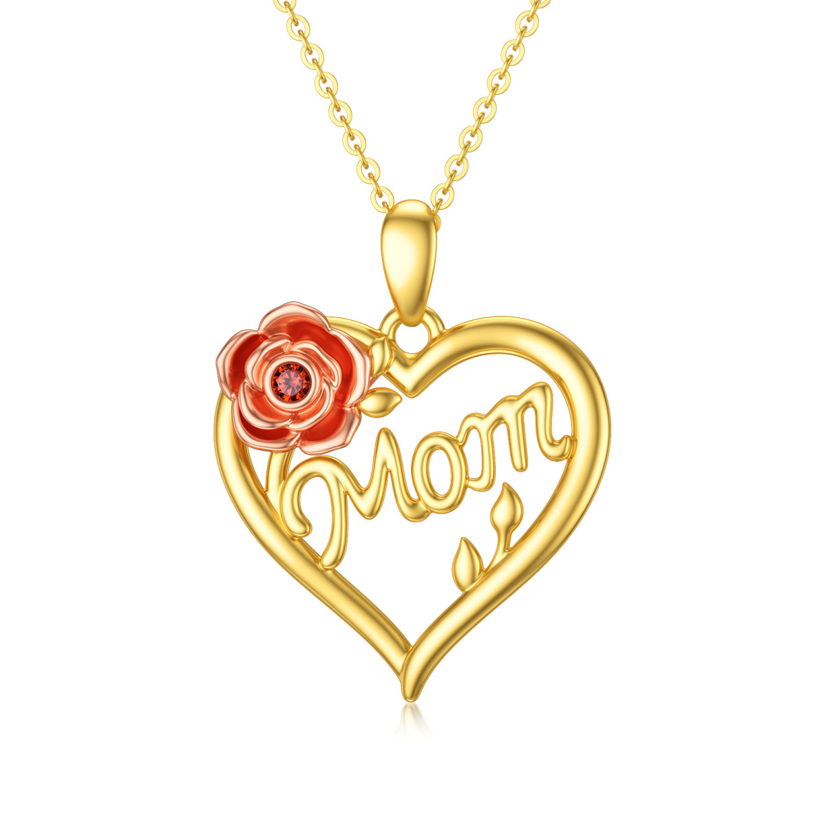 14K Gold & Roségold Herz-Kubikzirkonia-Halskette mit Rosen- und Herz-Anhänger und eingraviertem Wort für beste Freundinnen der Frauen-1