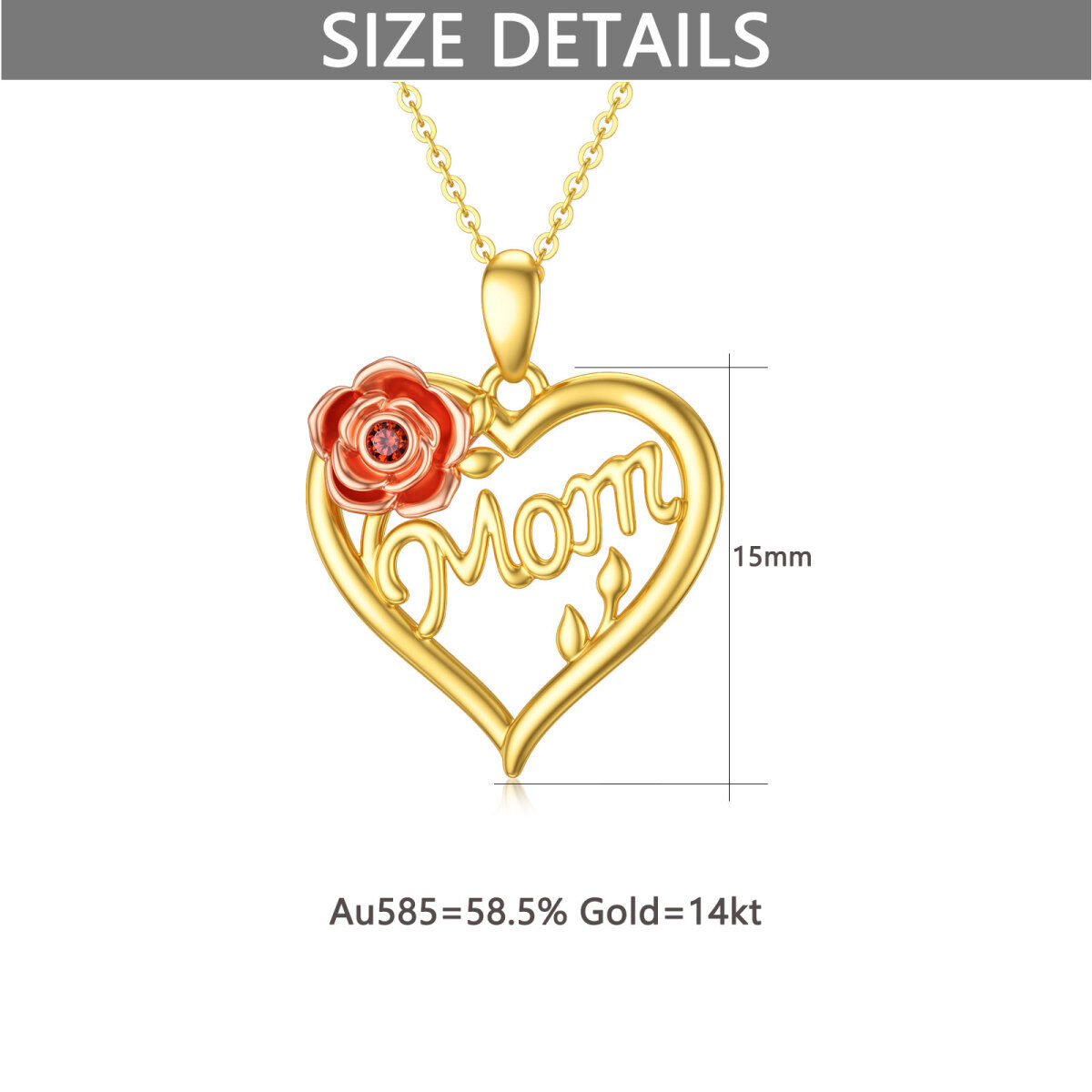 14K Gold & Roségold Herz-Kubikzirkonia-Halskette mit Rosen- und Herz-Anhänger und eingraviertem Wort für beste Freundinnen der Frauen-5