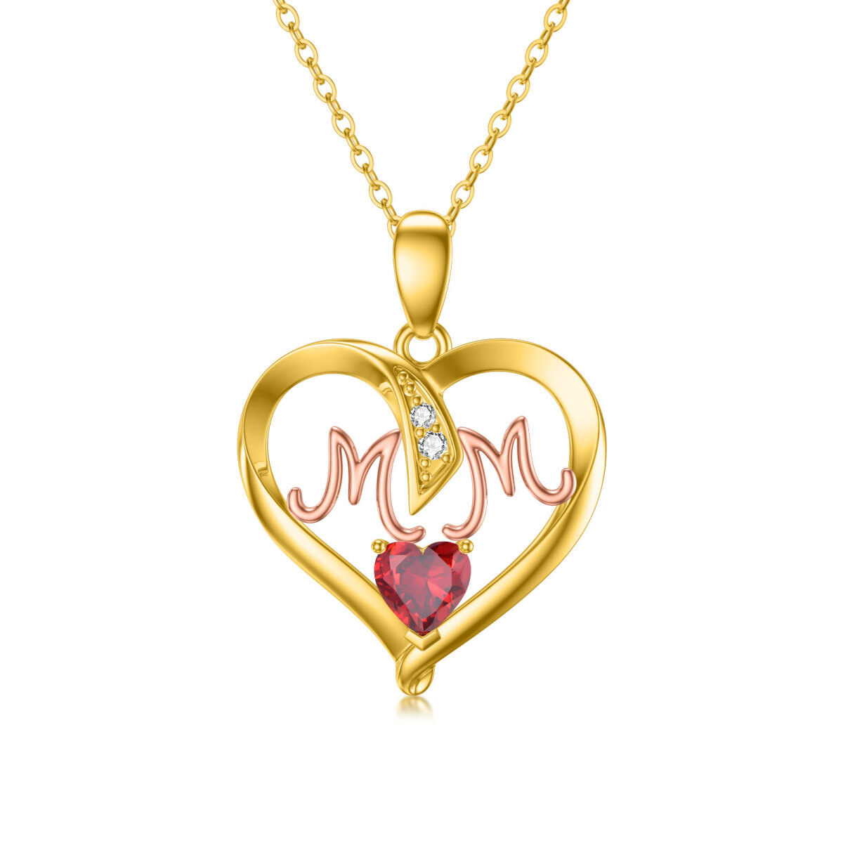 10K Gold & Rose Gold Heart Cubic Zirconia Pendant Necklace With Engraved Word For Women Best Sister-1