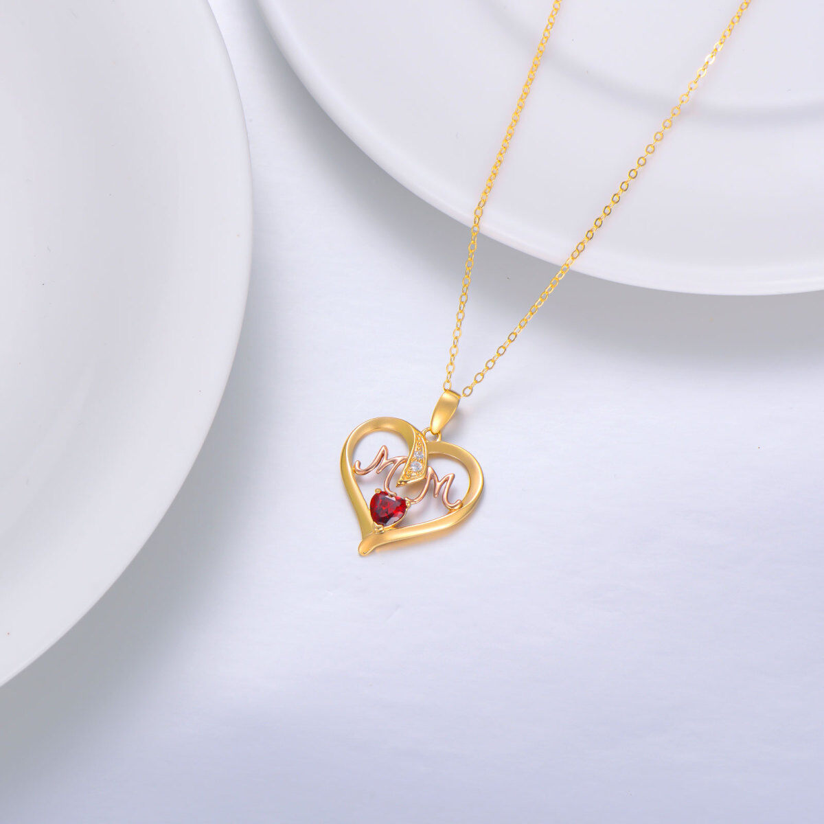 10K Gold & Rose Gold Heart Cubic Zirconia Pendant Necklace With Engraved Word For Women Best Sister-3