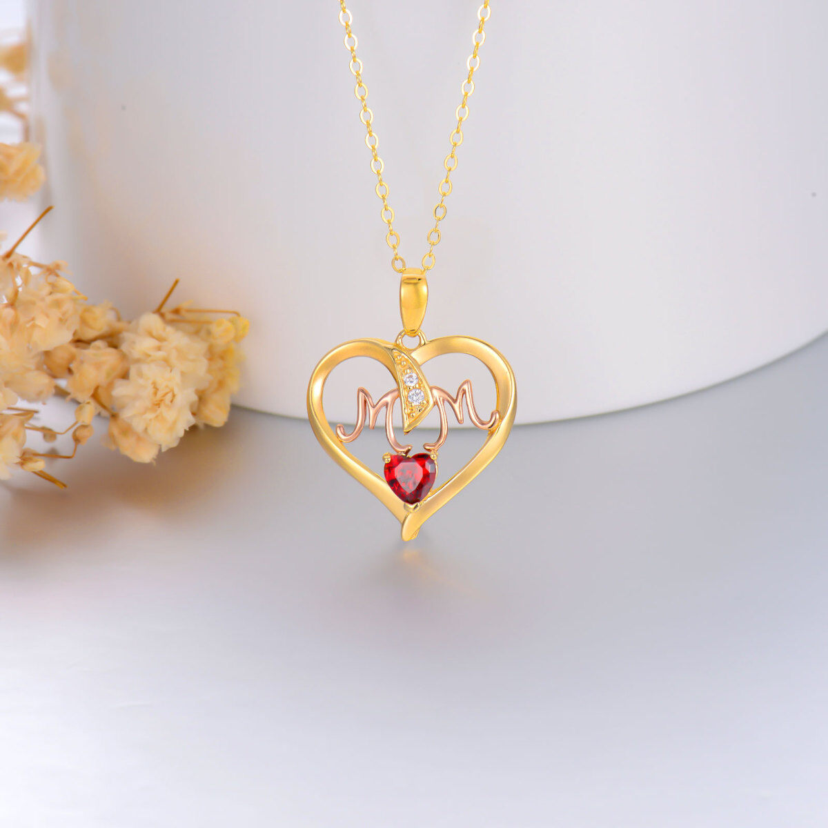 10K Gold & Rose Gold Heart Cubic Zirconia Pendant Necklace With Engraved Word For Women Best Sister-4