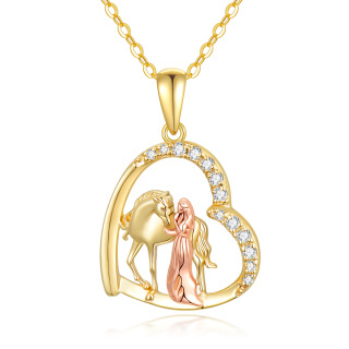 10K Gold & Rose Gold Heart Cubic Zirconia Horse Pendant Necklace For Women Best Friends-43