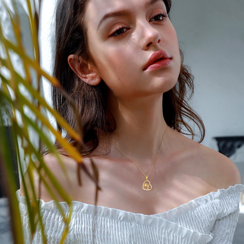 Colar com pingente de cavalo de zircônia cúbica de coração em ouro 10K e ouro rosa para mulheres melhores amigas-2