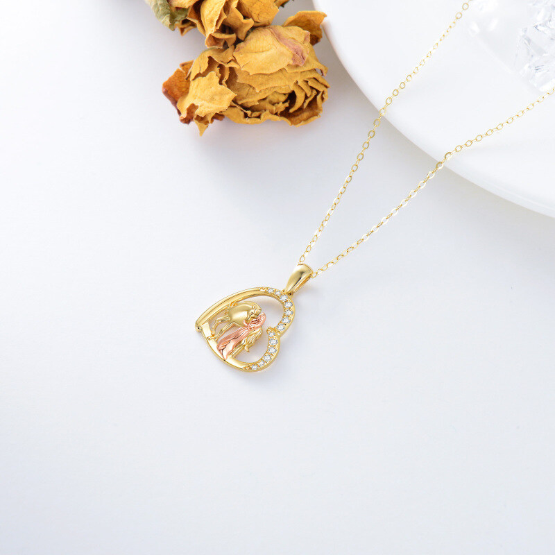 Colar com pingente de cavalo de zircônia cúbica de coração em ouro 10K e ouro rosa para mulheres melhores amigas-4