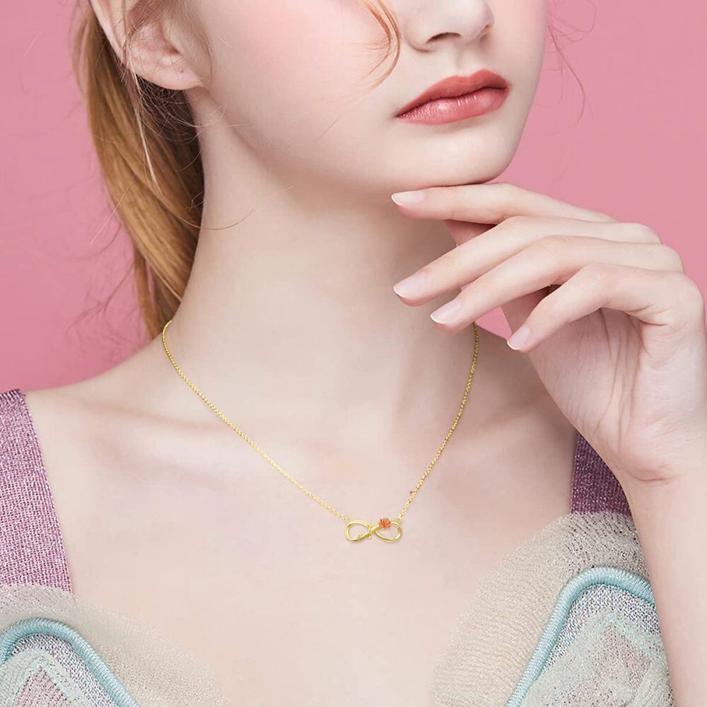 Colar com pingente de símbolo do infinito rosa em ouro 10K para mulheres-2