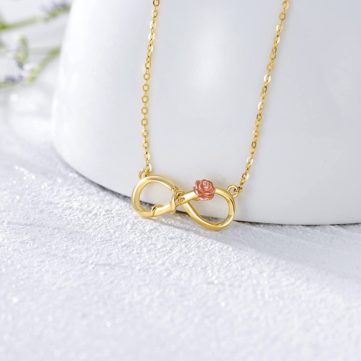 Colar com pingente de símbolo do infinito rosa em ouro 14K para mulheres-3