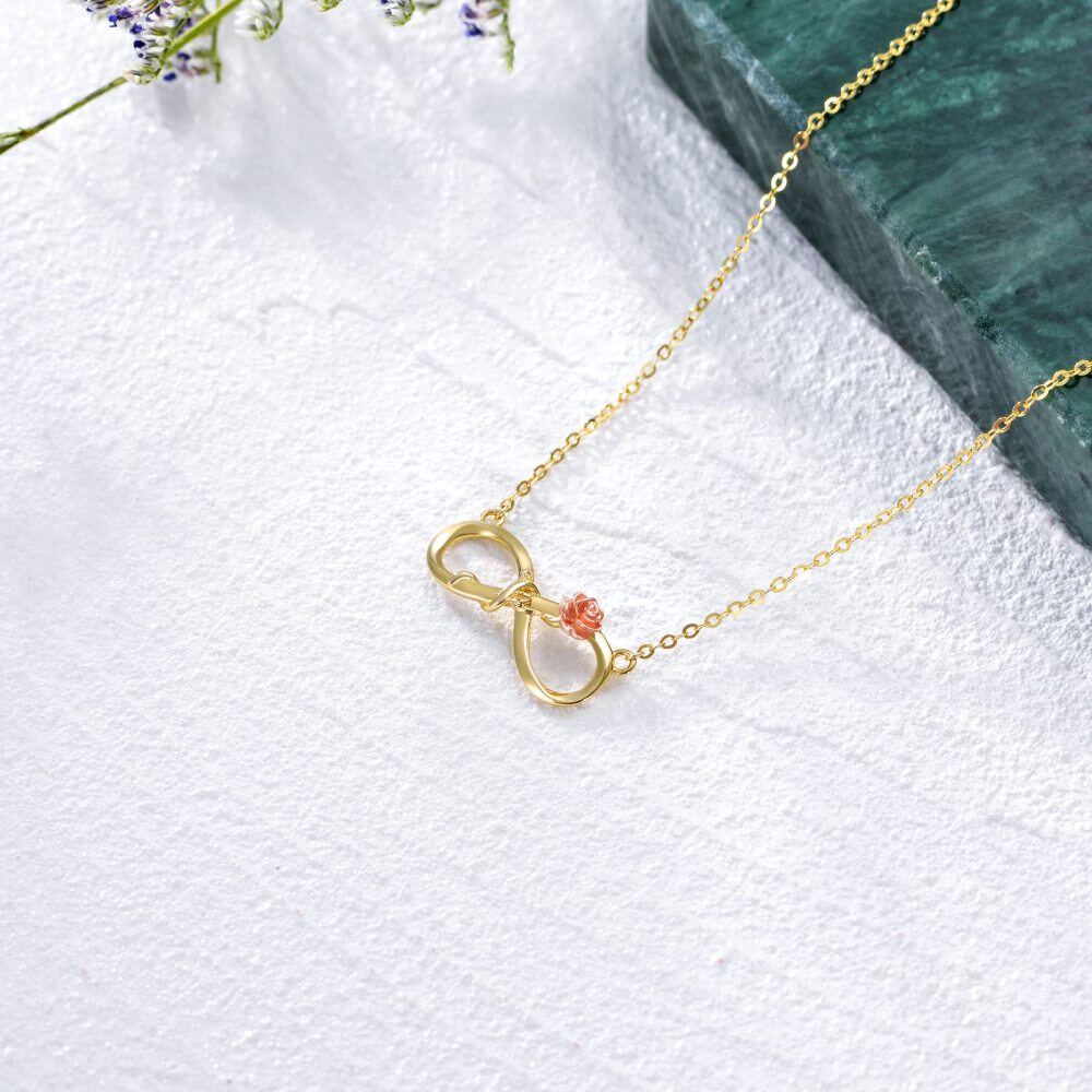 Colar com pingente de símbolo do infinito rosa em ouro 10K para mulheres-4