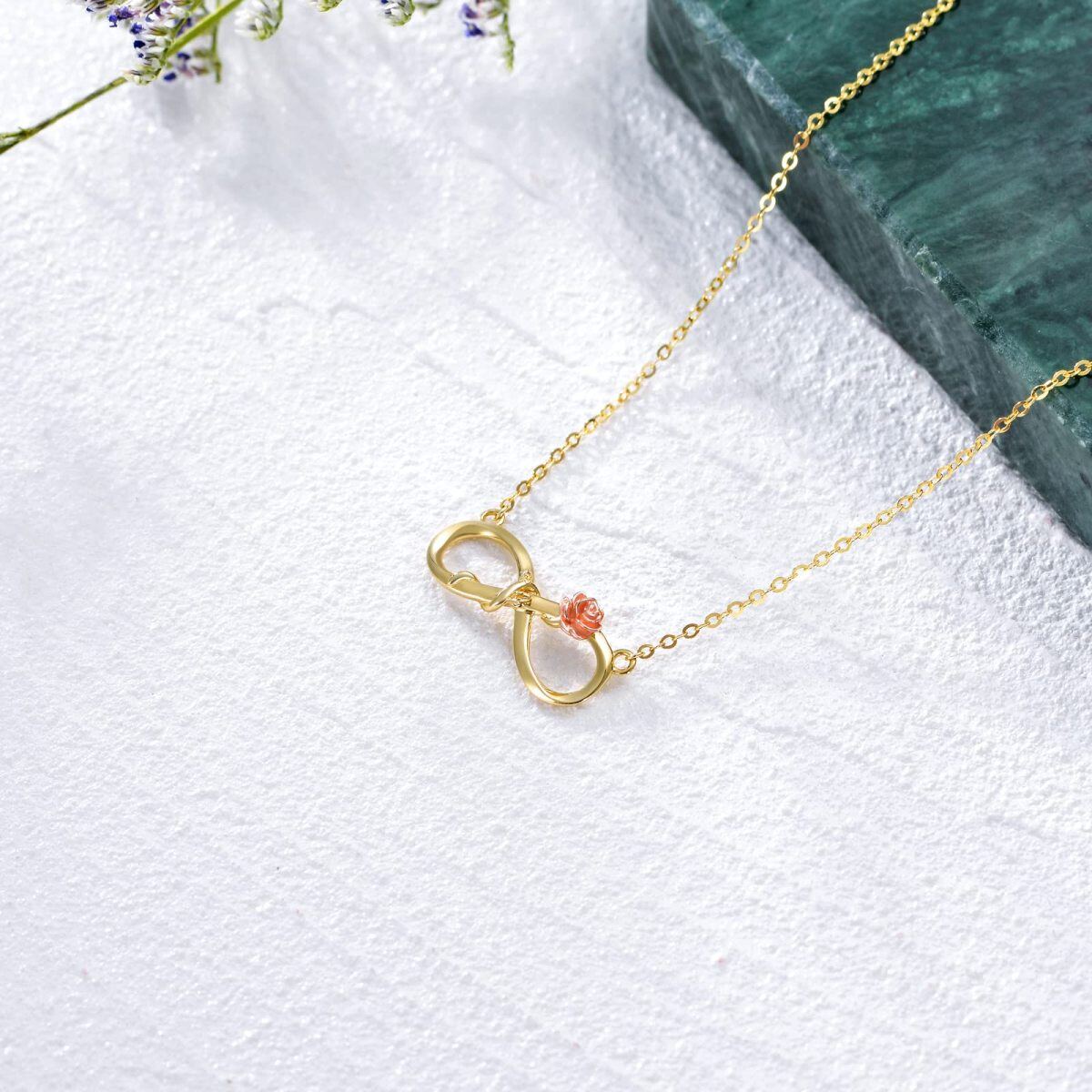 Colar com pingente de símbolo do infinito rosa em ouro 14K para mulheres-4