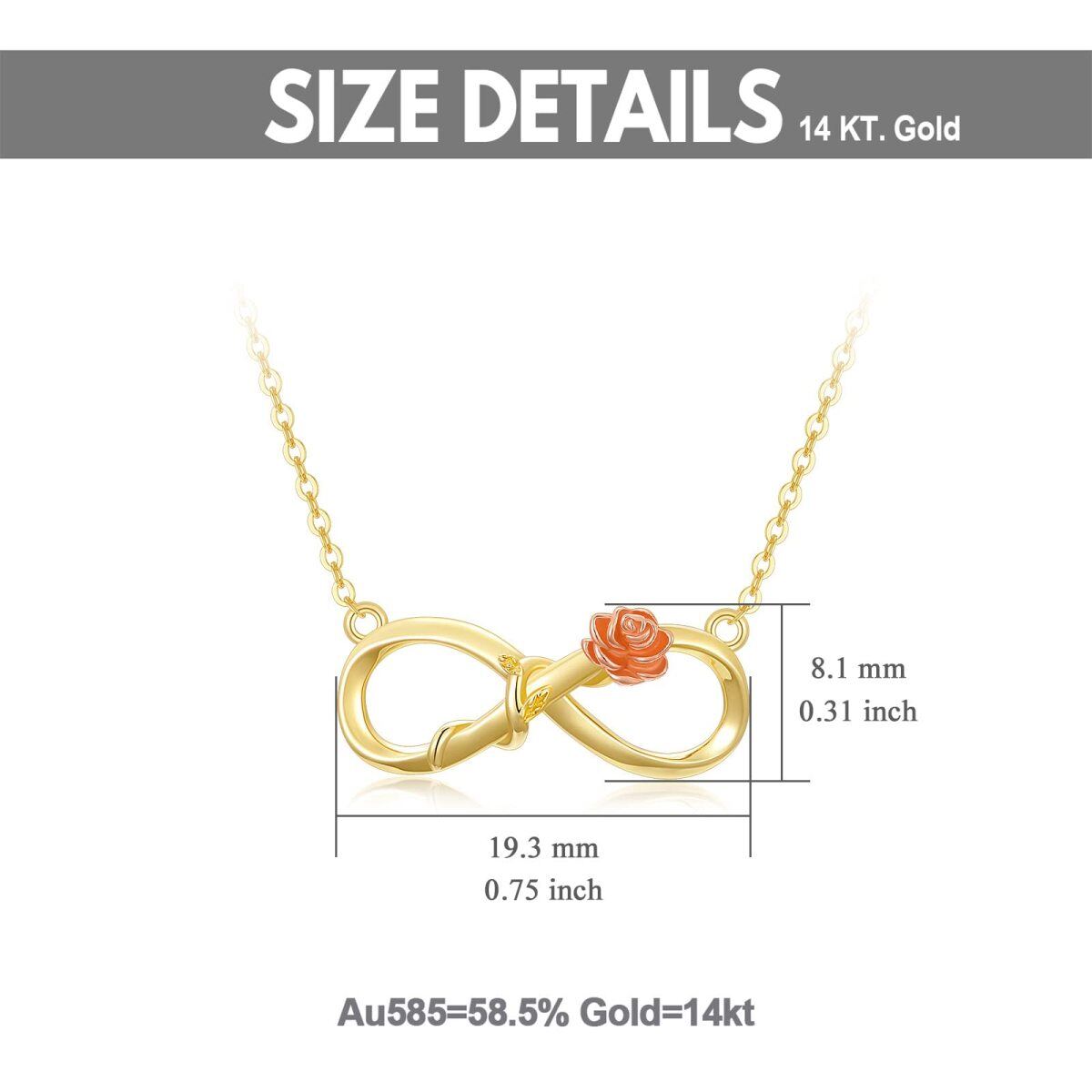 14K gouden tweekleurige Rose Infinity symbool hanger ketting voor dames-5