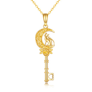 10K Gold Rose Key And Moon Pendant Necklace For Women-8