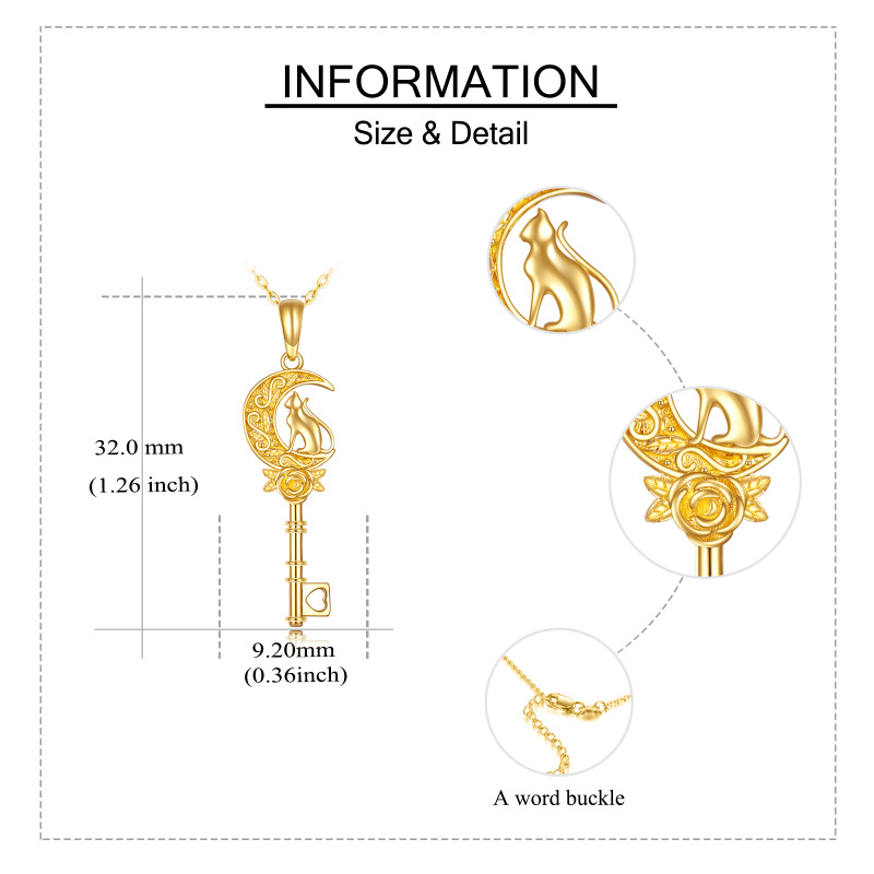 10K White Gold Rose & Key & Moon Pendant Necklace-5