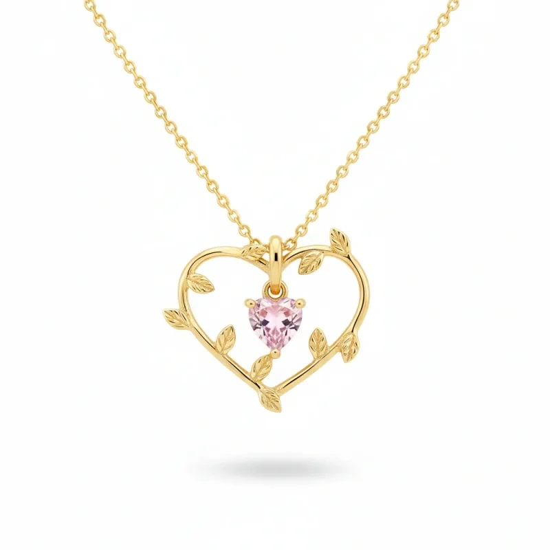 Collier pendentif en or 18K avec zircons cubiques, motif rose, « Mama » et cœur-1
