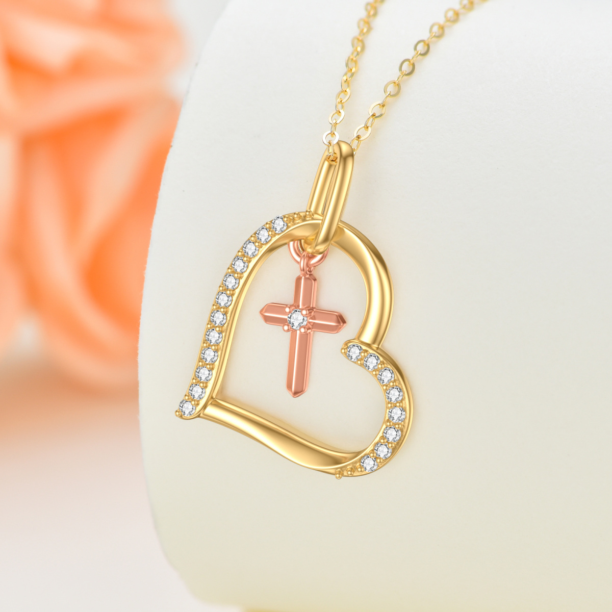 10K Gold Two-Tone Moissanite Cross Pendant Necklace For Women-4