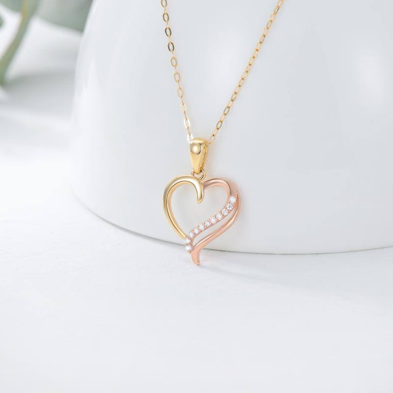 10K Gold Two-Tone Moissanite Heart Pendant Necklace For Women-3