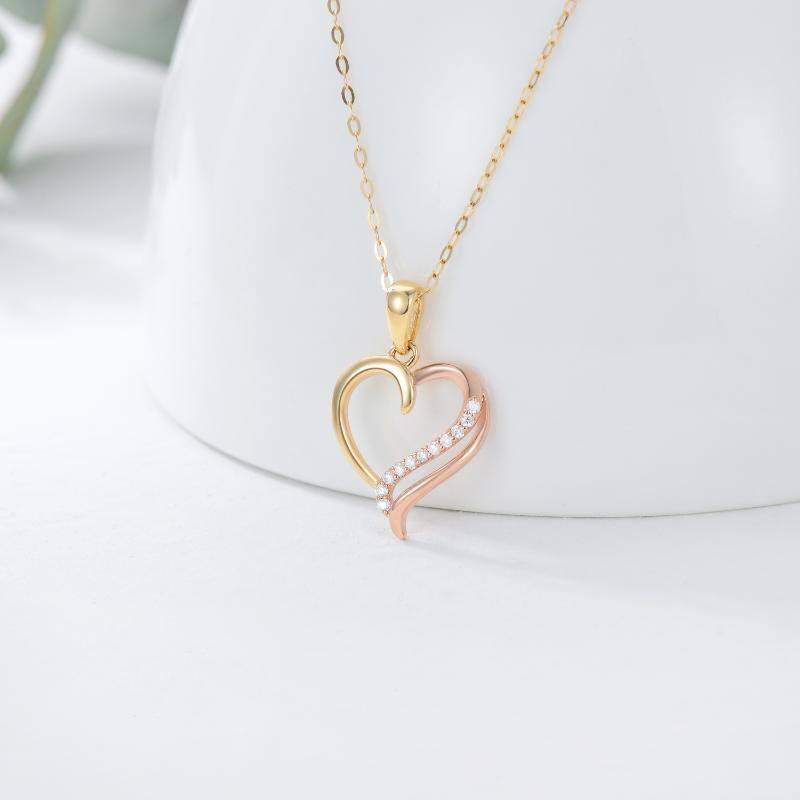 14K Gold Two-Tone Moissanite Heart Pendant Necklace For Women-3
