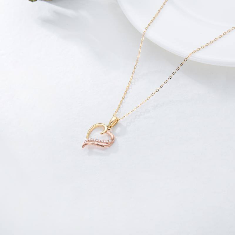 14K Gold Two-Tone Moissanite Heart Pendant Necklace For Women-4