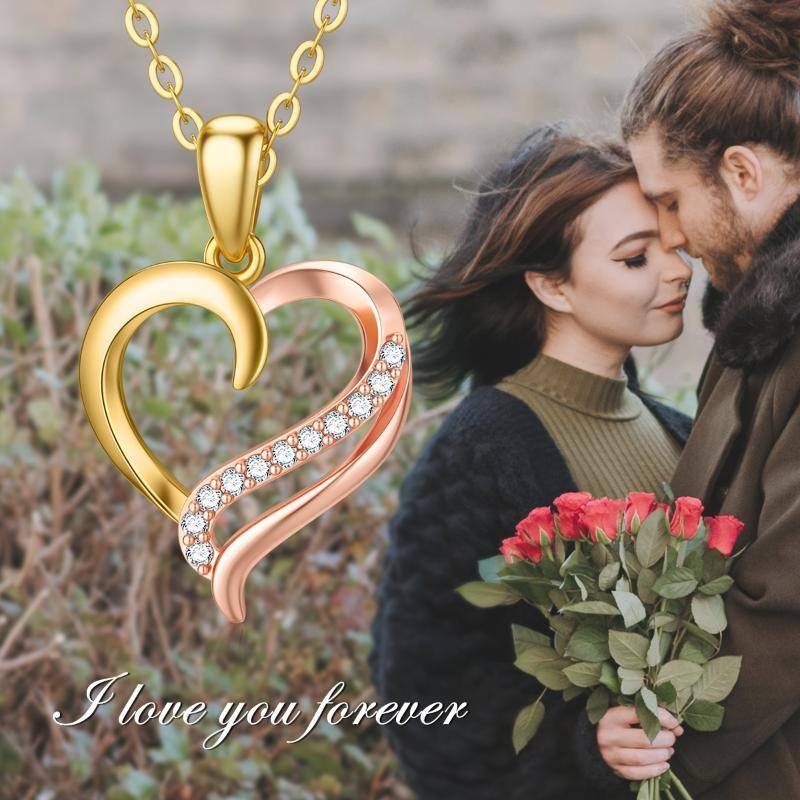 14K Gold Two-Tone Moissanite Heart Pendant Necklace For Women-5