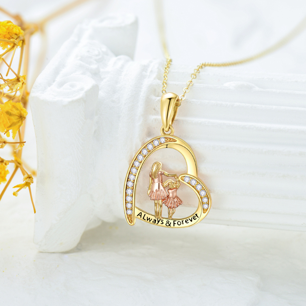 10K tweekleurige zirkonia moeder met dochter hart hanger ketting voor dames beste vriend-3