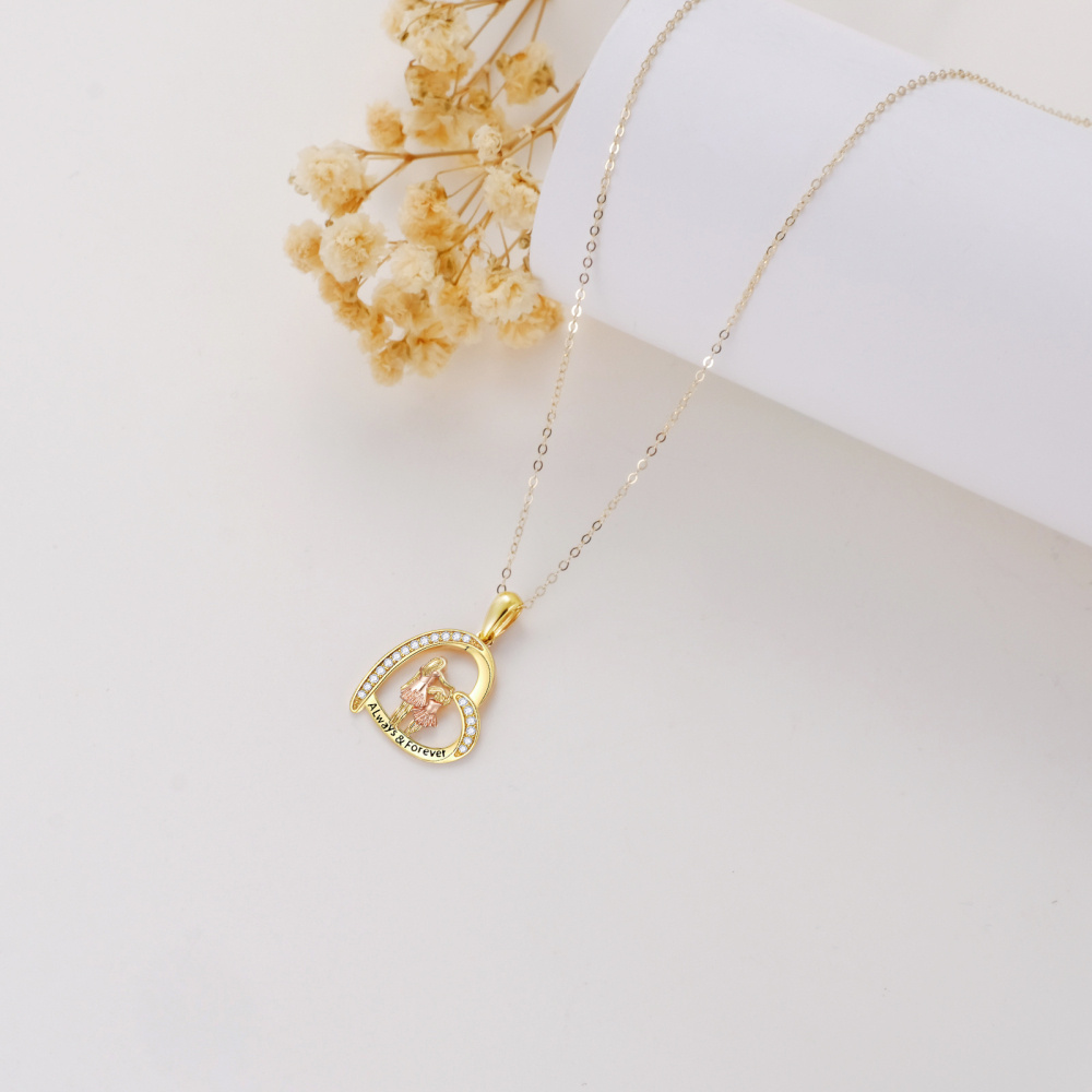 10K tweekleurige zirkonia moeder met dochter hart hanger ketting voor dames beste vriend-4