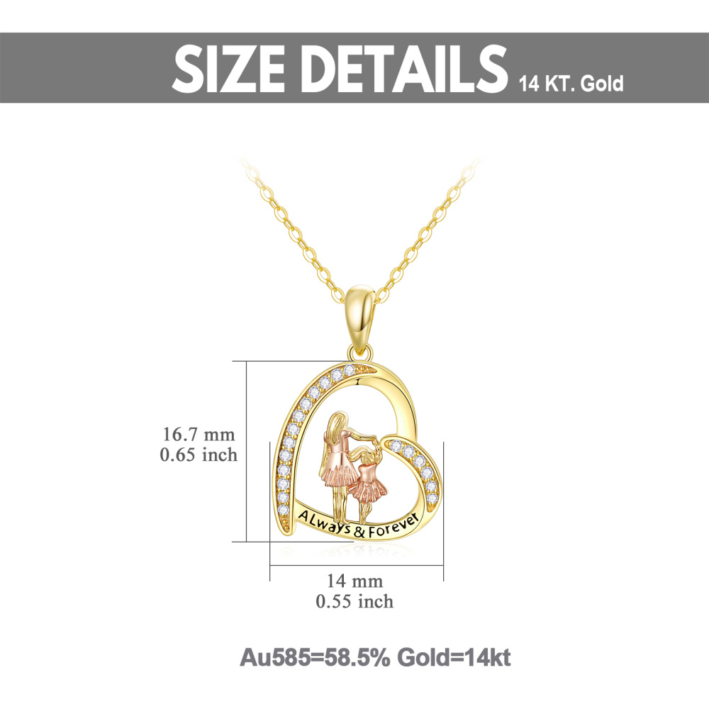 10K tweekleurige zirkonia moeder met dochter hart hanger ketting voor dames beste vriend-5