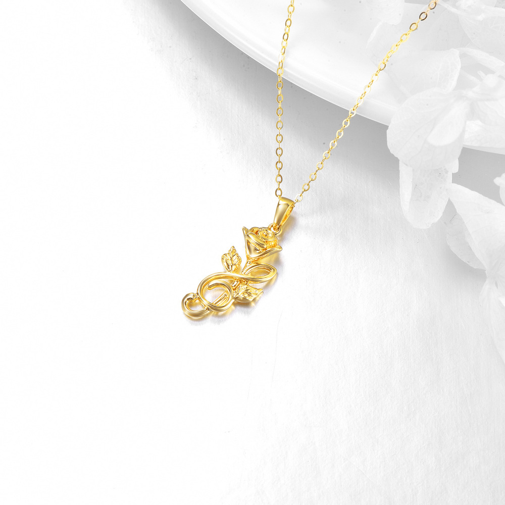 Collar de oro de 10 quilates con rosa y símbolo de la música-4