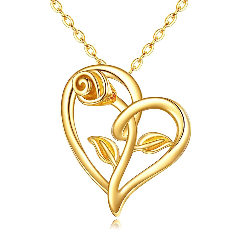 10K Gold Rose Pendant Necklace-15