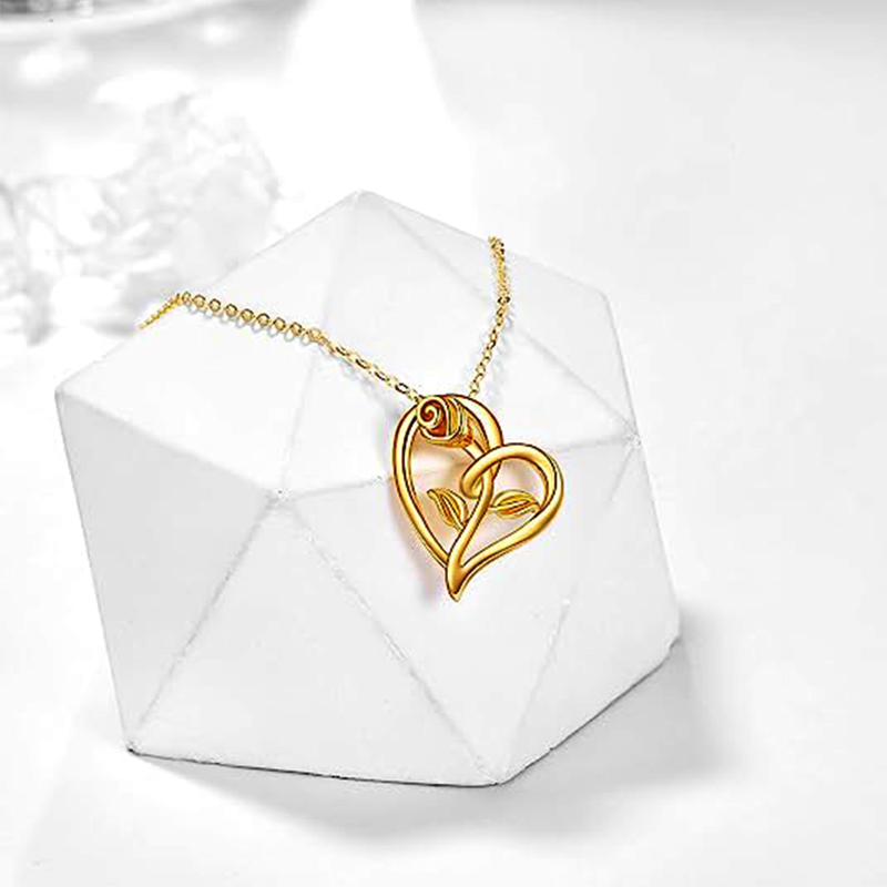 14K Gold Rose Pendant Necklace-3
