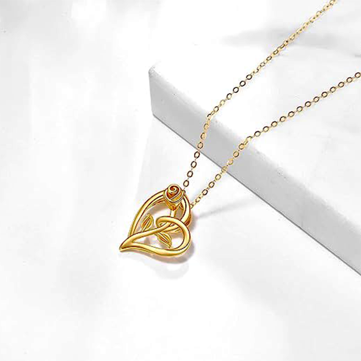 10K Gold Rose Pendant Necklace-4