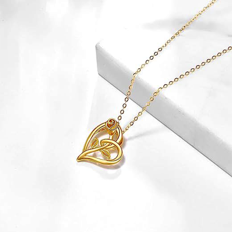 14K Gold Rose Pendant Necklace-4