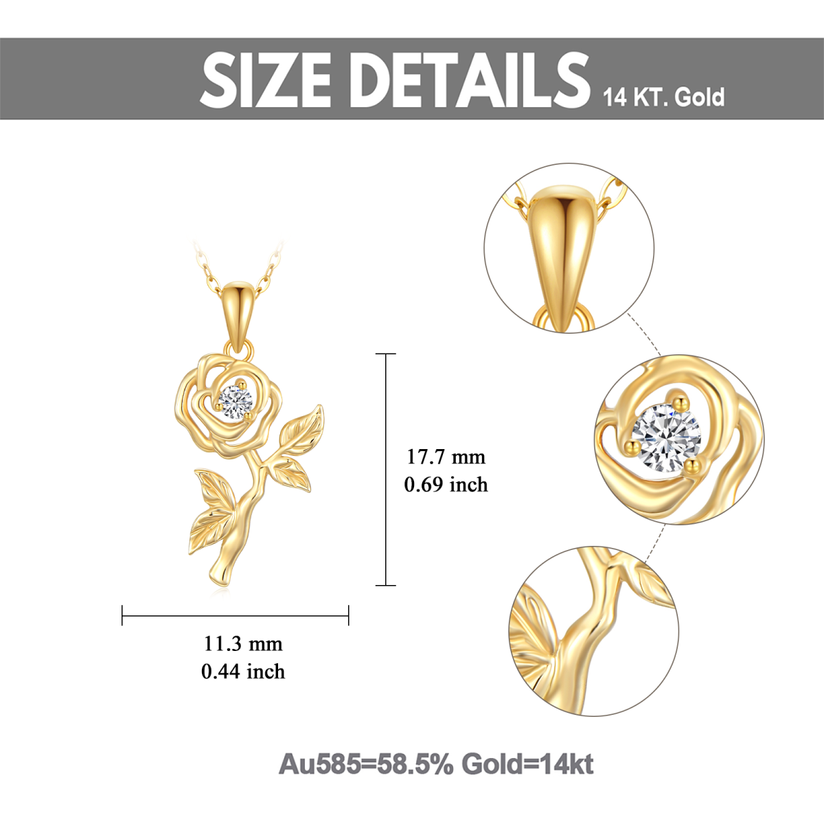 14K Gold Cubic Zirconia Rose Pendant Necklace-5