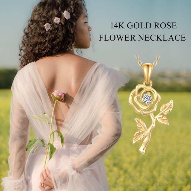 Collana con ciondolo a forma di rosa in zirconia cubica in oro 14K-6