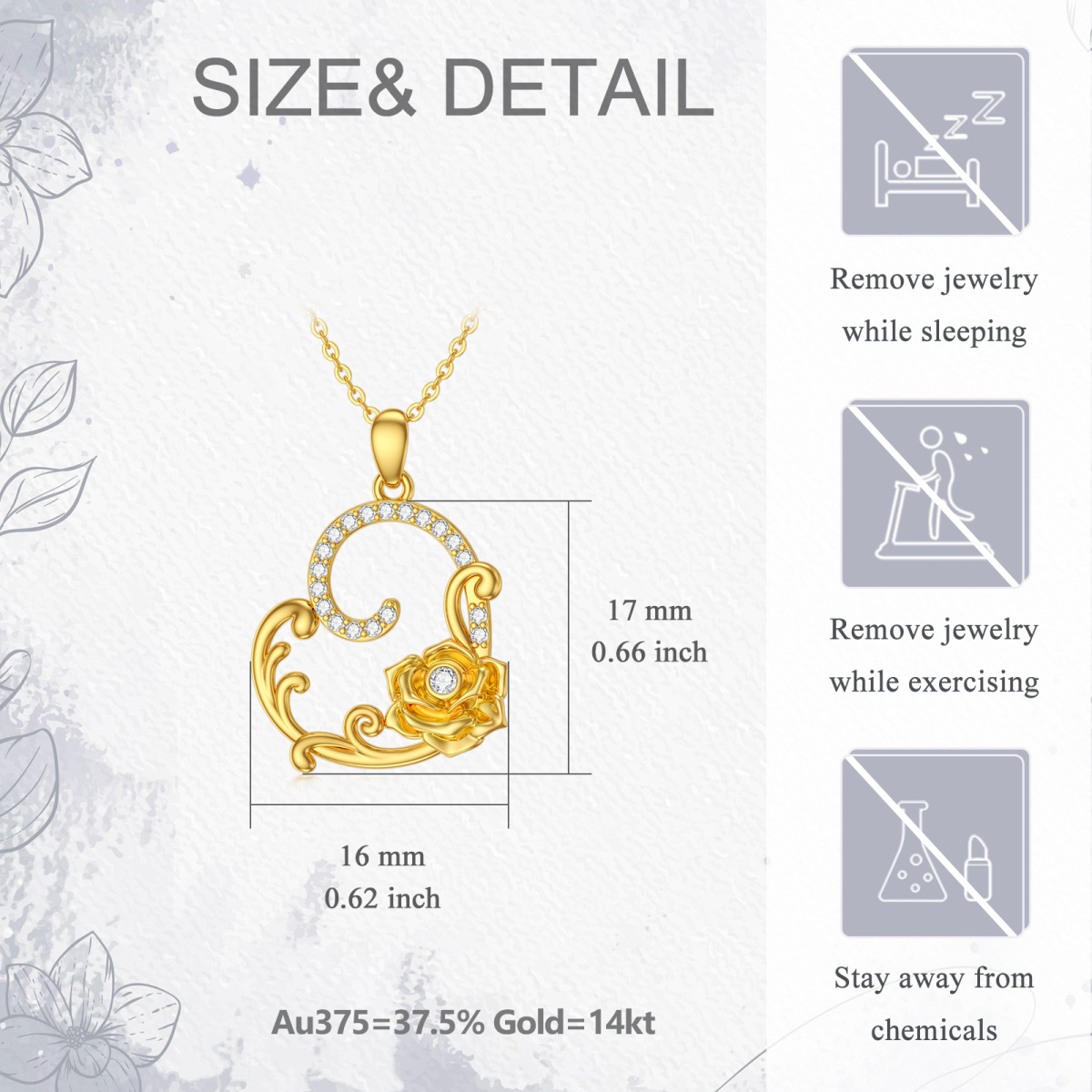 10K Gold Cubic Zirconia Rose Pendant Necklace-5