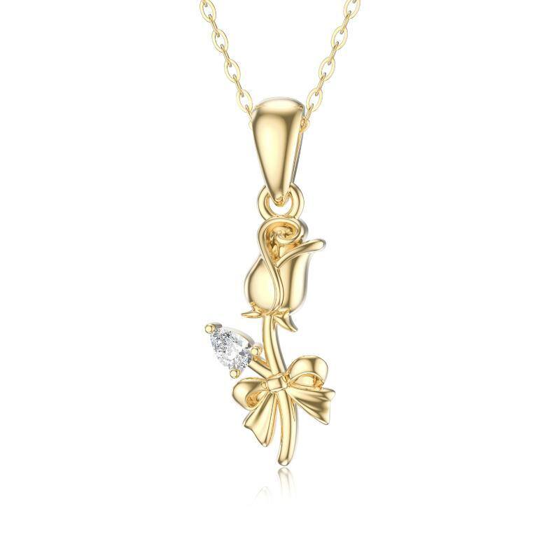 Collier à pendentif rose en or 14K à zircon cubique-1