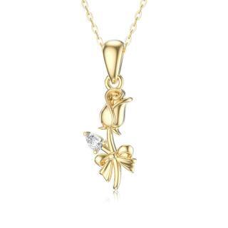 14K Gold Cubic Zirconia Rose Pendant Necklace-3