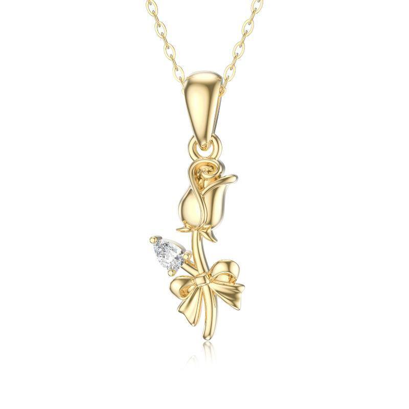 10K Gold Cubic Zirconia Rose Pendant Necklace-12